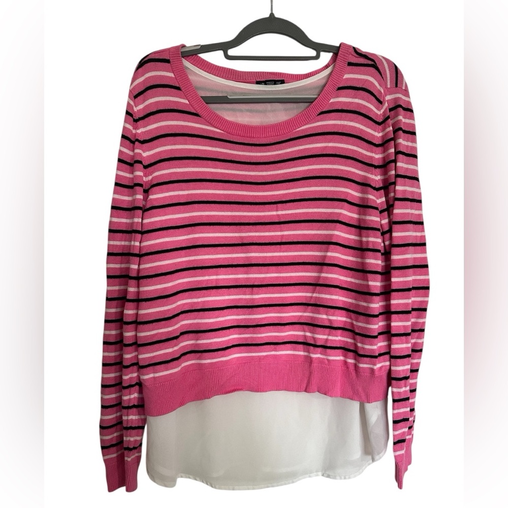 I Heart Ronson Pink and Black Striped Layered Sweater